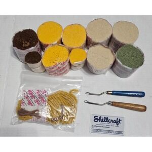 Lot of 8 Vtg Shillcraft Latch Hook Yarn  Pre-cut 2 3/4" & 2 Hooks Multiple Color
